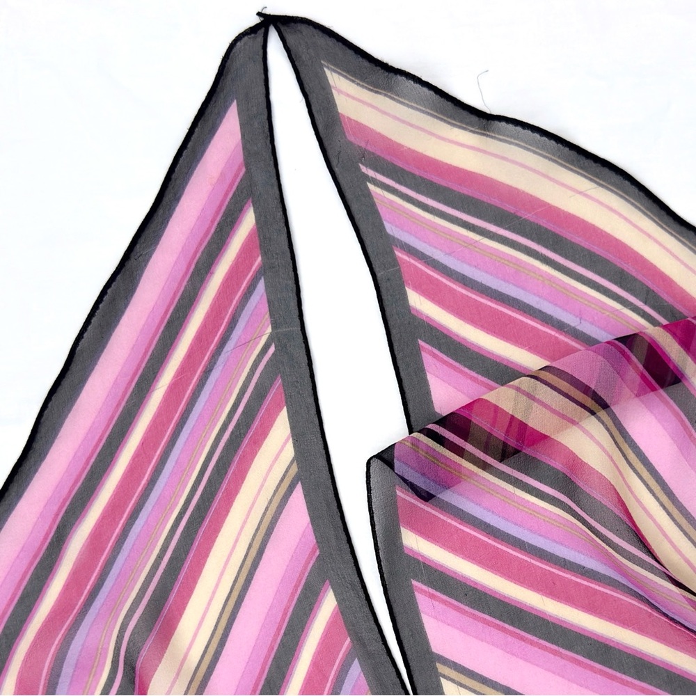 Vintage 00s Y2K Ann Taylor Pink Purple Black Diagonal Striped Oblong Silk Scarf - Picture 8 of 8